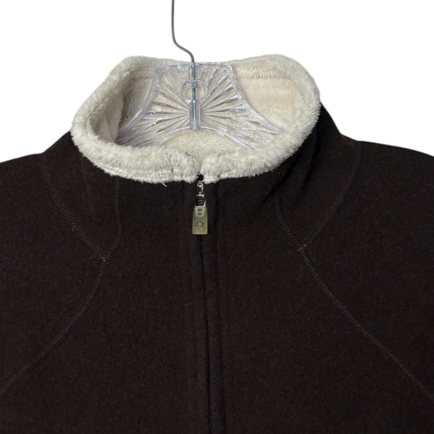 Mountain Hardwear Brown Wool Fleece Jacket Women's L Full Zip Sherpa Lined Hike - Image 5