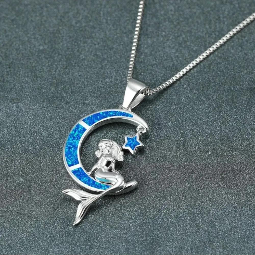 Opal Moon Mermaid Necklace - Mystical Sea Charm, Ocean Jewelry,Nautical Elegance - Image 7
