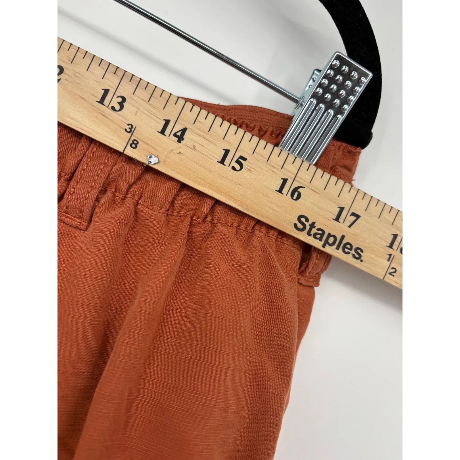 Free People Wide Leg Cropped Pants Rust Orange Pleated Elastic Waist Size L - Image 5