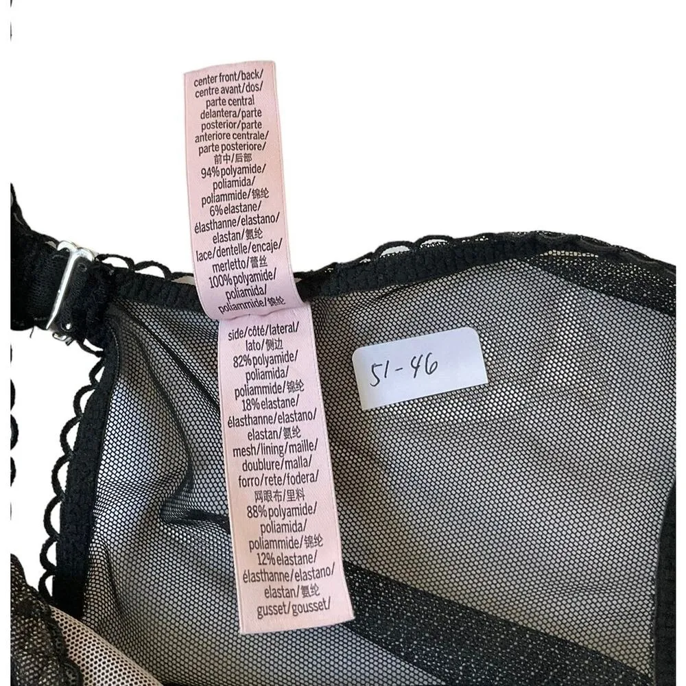 Victoria's Secret Black Lace Mesh Lingerie Bodysuit Women Size Medium | 51-46** - Image 5