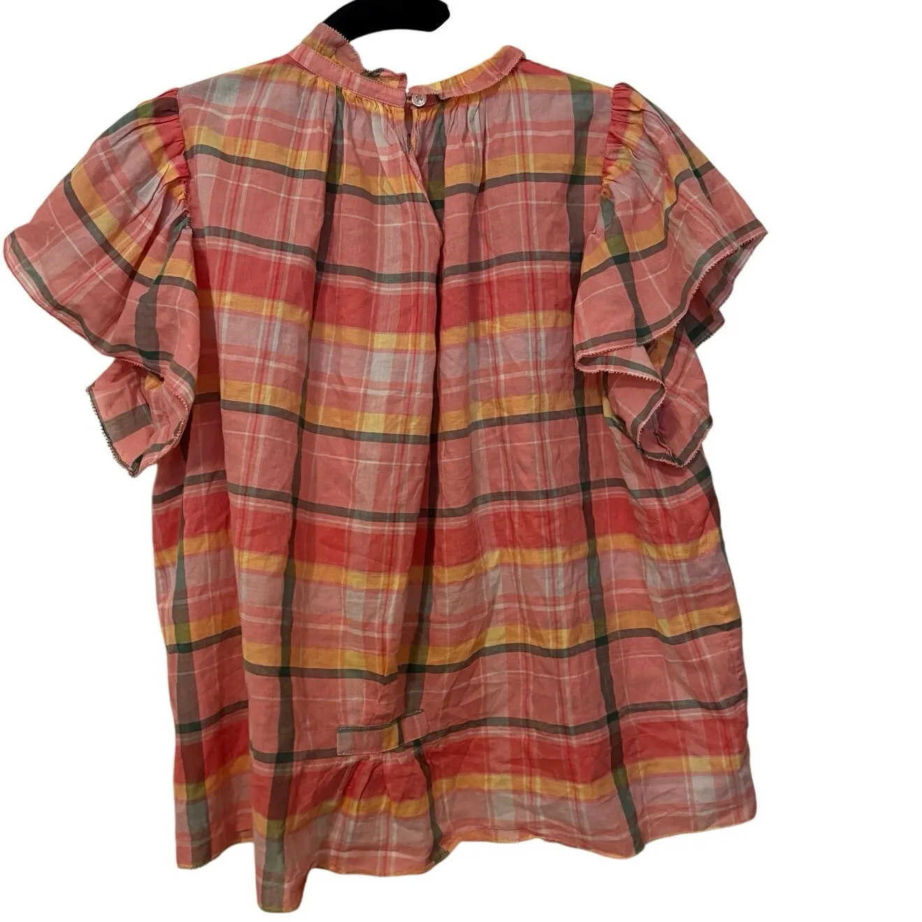Trovata Birds of Paradis 100% Cotton Pink Carla Plaid Highneck Blouse Size XS - Image 5