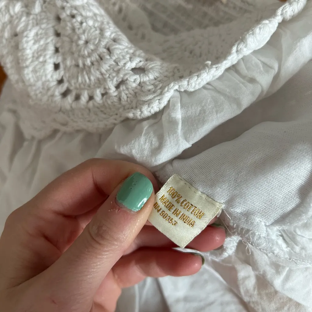 Rebellion Again White Crochet Square Neck Smocked Back Crop Top medium - Image 4