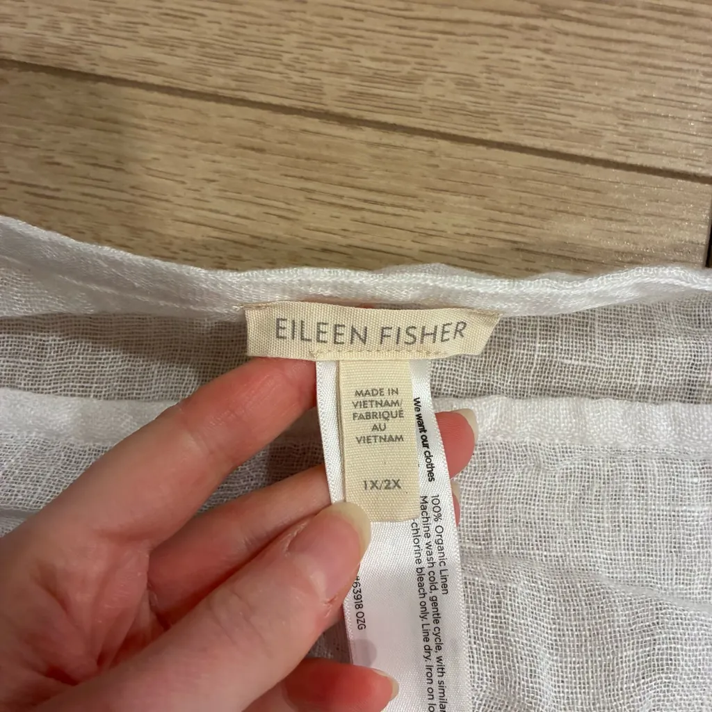 Eileen Fisher Women’s Organic Linen Crepe White Poncho Caftan Size 1X/2X - Image 3