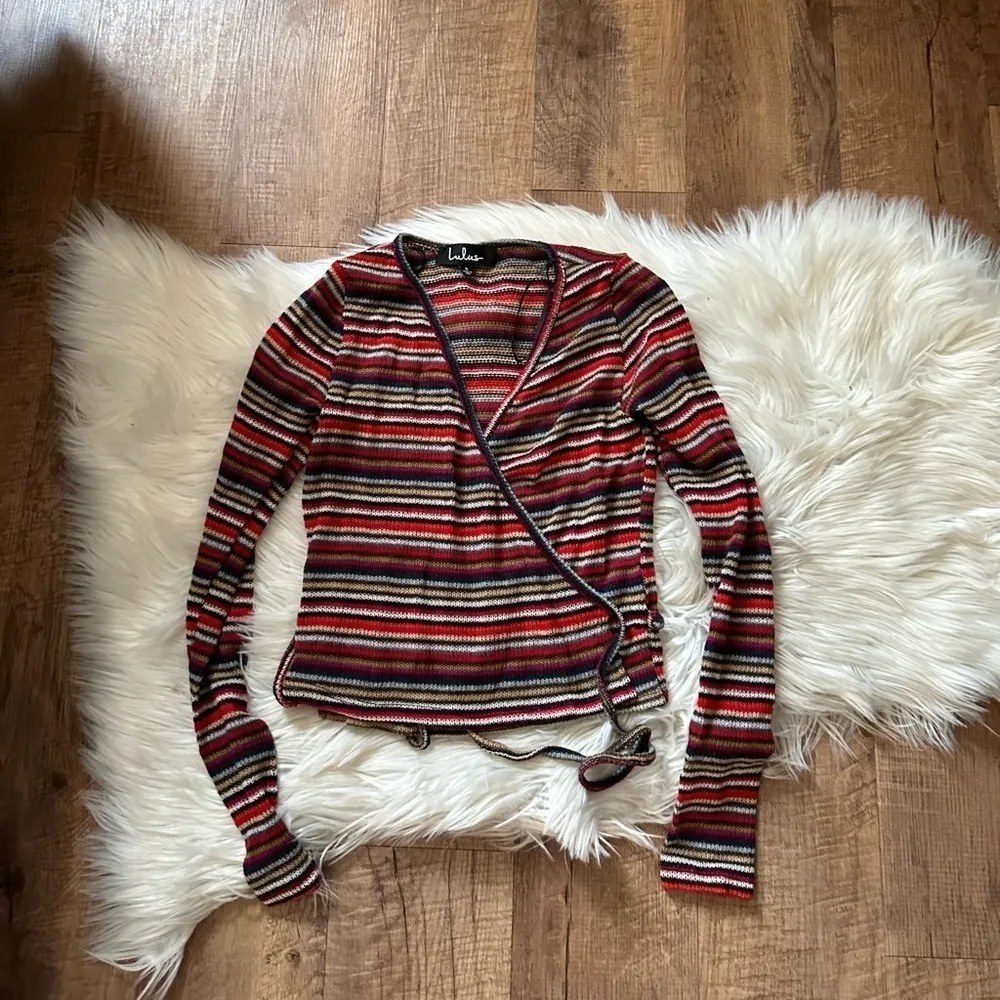 LULU’S Only Love Red Multi Striped Wrap Sweater Top - Image 5