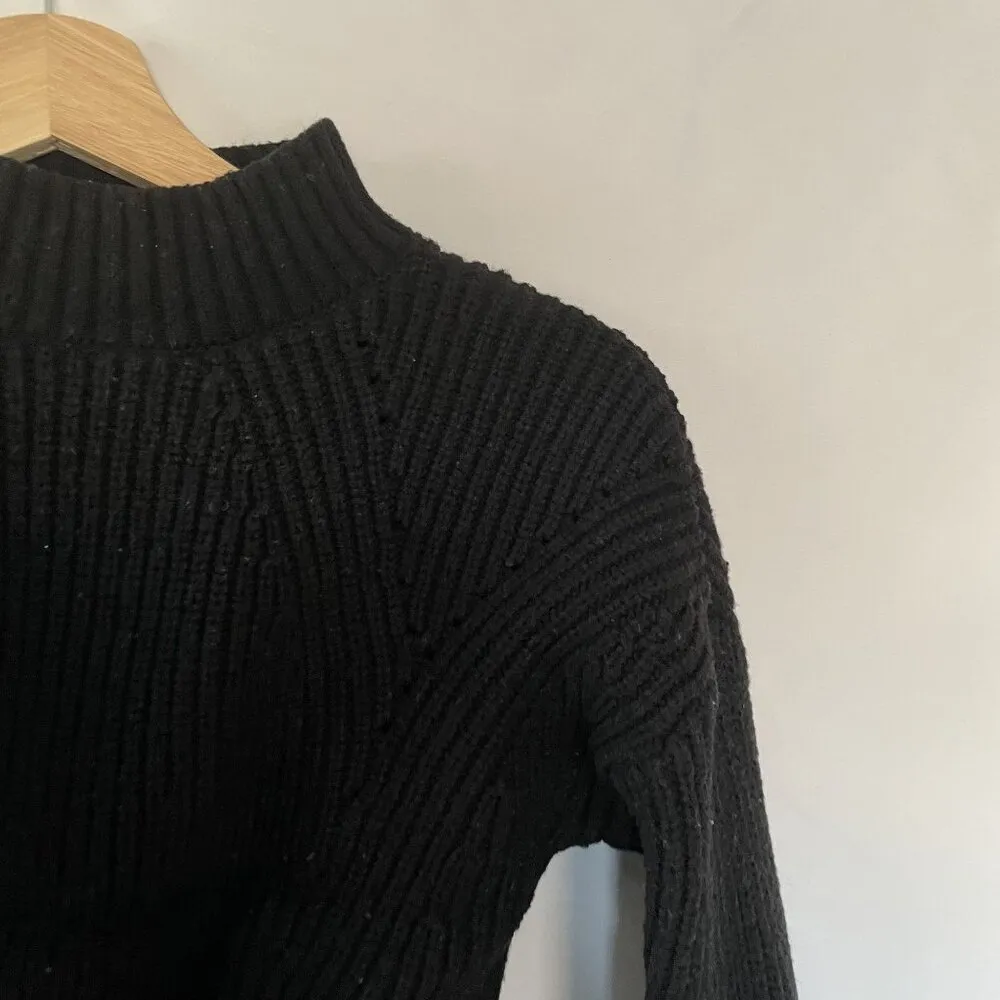 GAP black turtleneck sweater cutoff knit style women's size XS puffed sleeves - Image 2