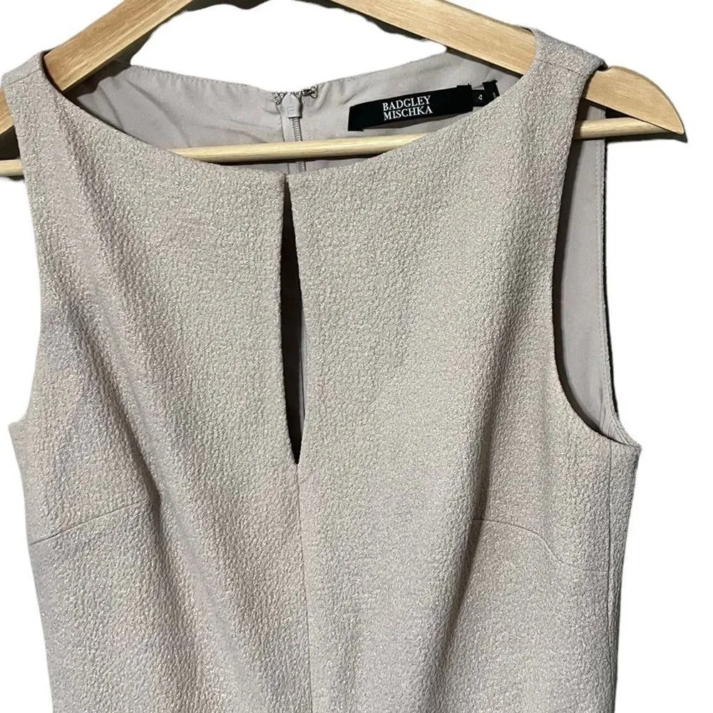 BADGLEY MISCHKA Bateau Neckline Knee-Length Neutral Metallic Dress 4 - Image 4