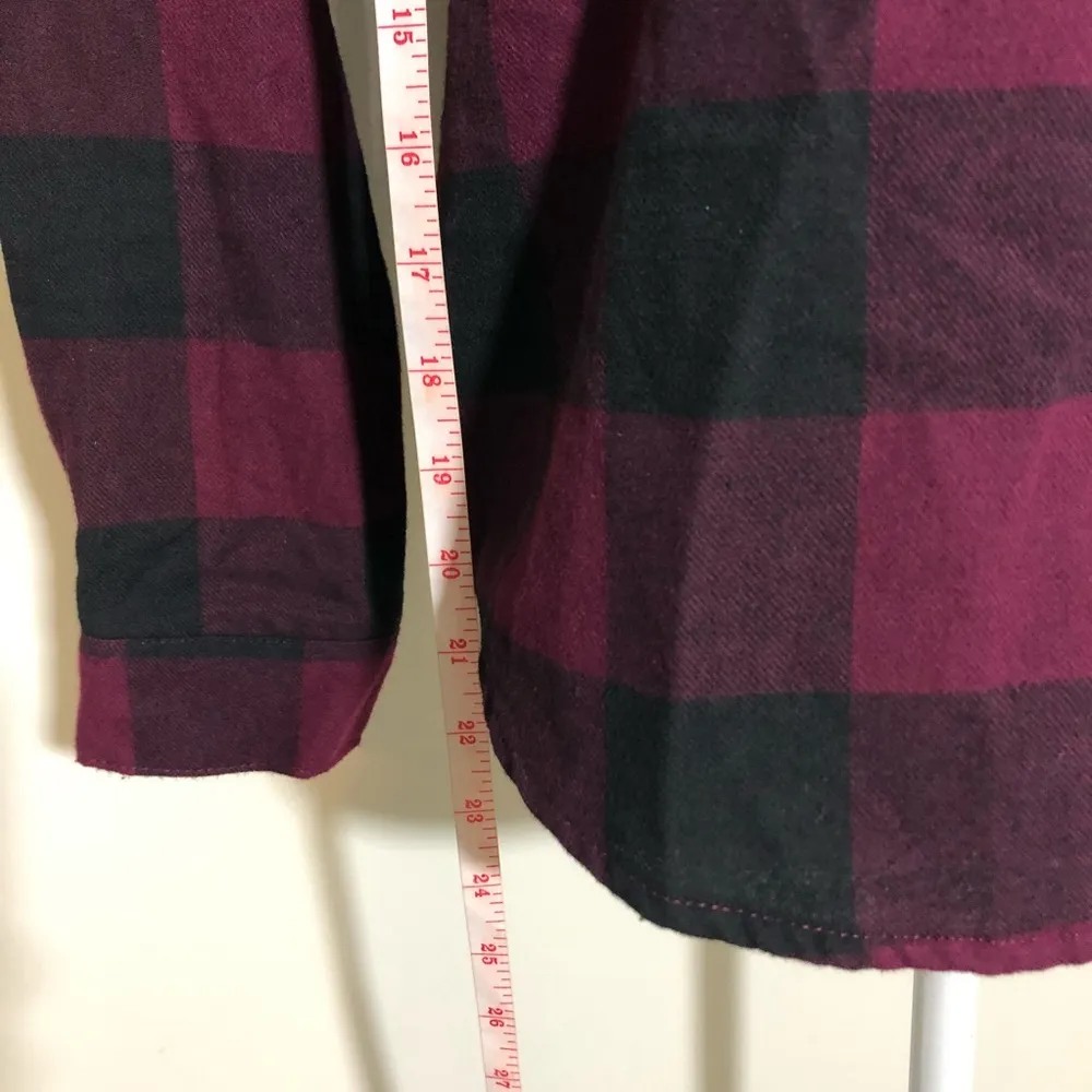 NWOT Burgundy Maroon Plaid Flannel Button Up Shirt - Image 7