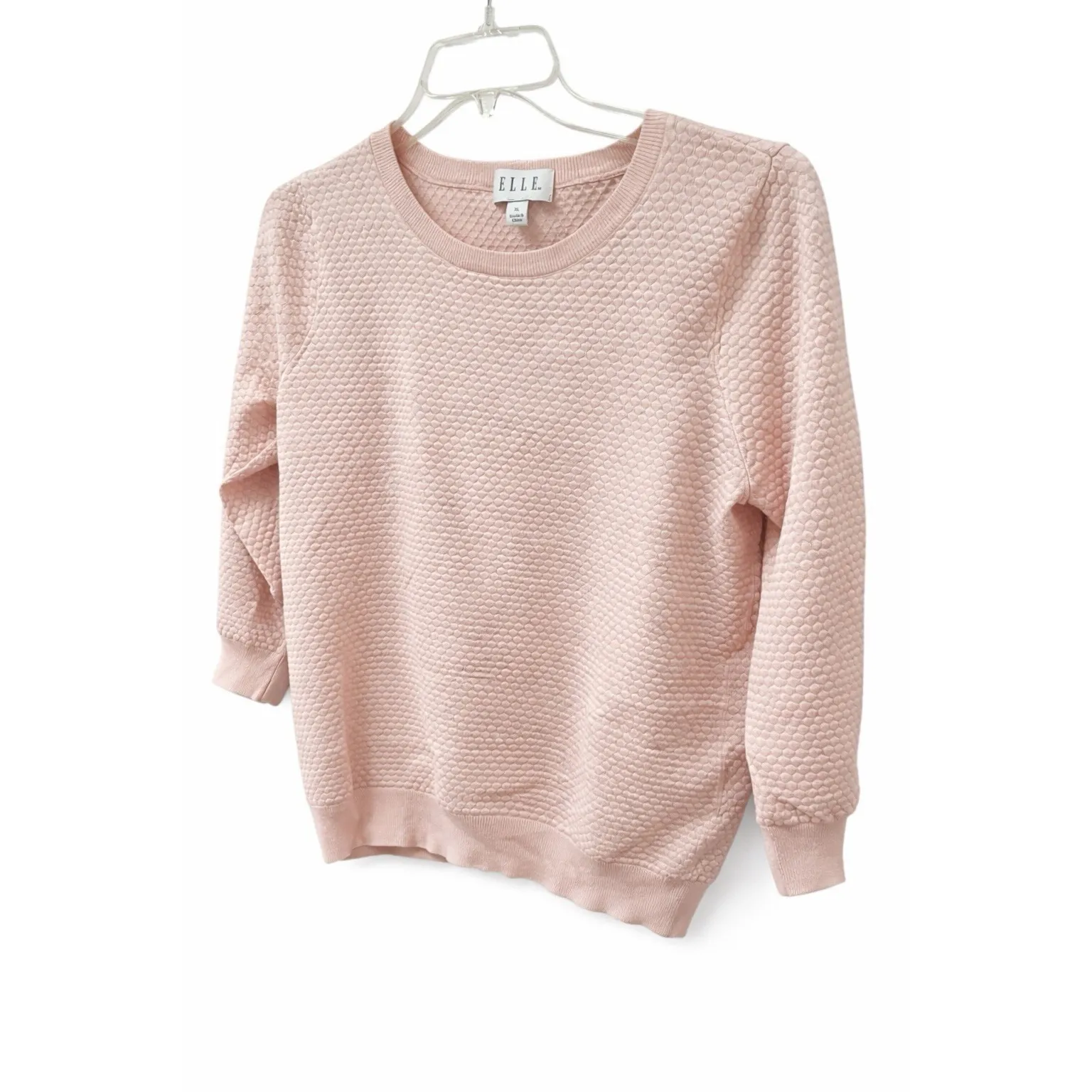 Textured Pullover Sweatshirt Womens XL Cozy Minimalist Top Blush Pink - Image 2