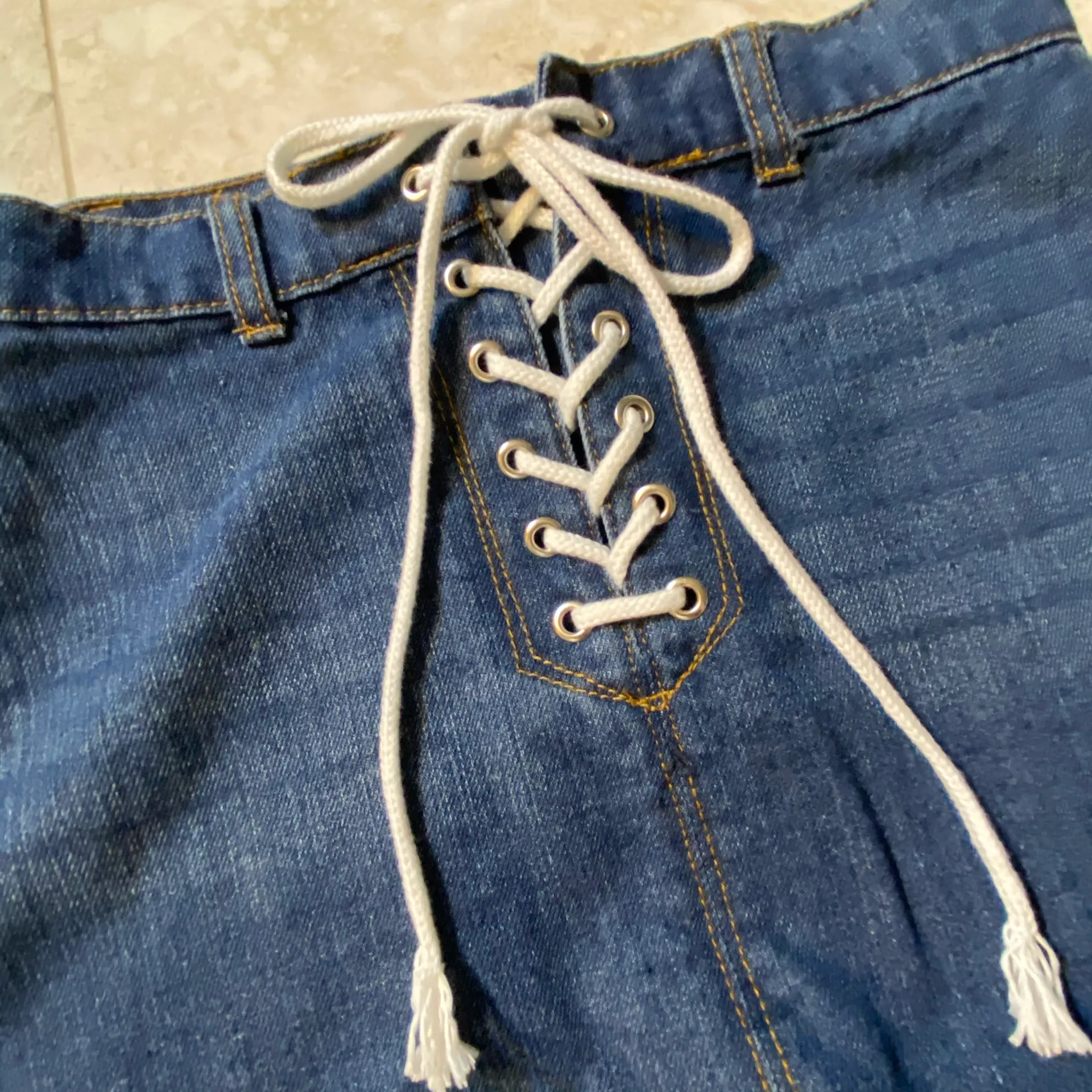 Rope Tie Denim Mini Skirt - Image 4