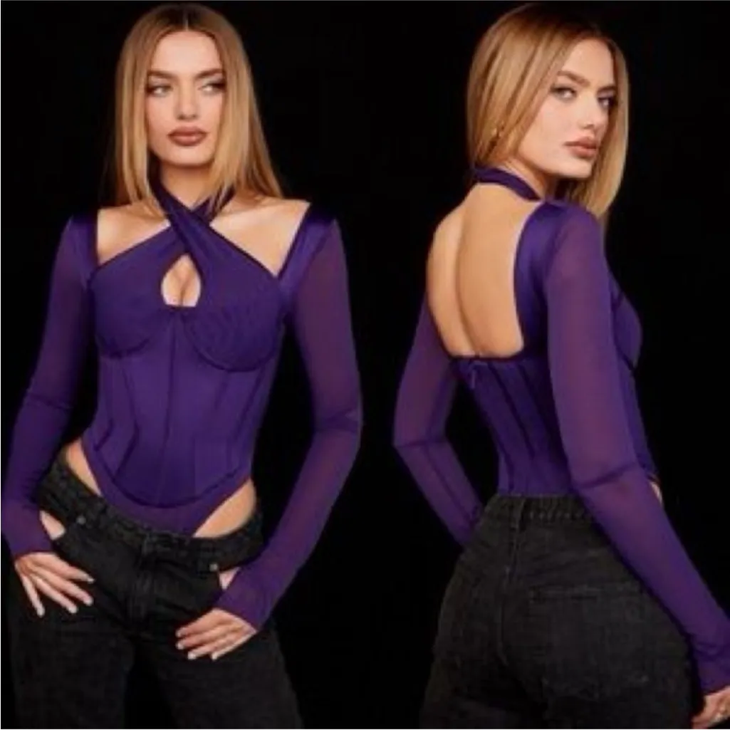 HOUSE‎ OF CB 'Angharad' Grape Halterneck Corset Bodysuit NWOT size S D-DD - Image 2