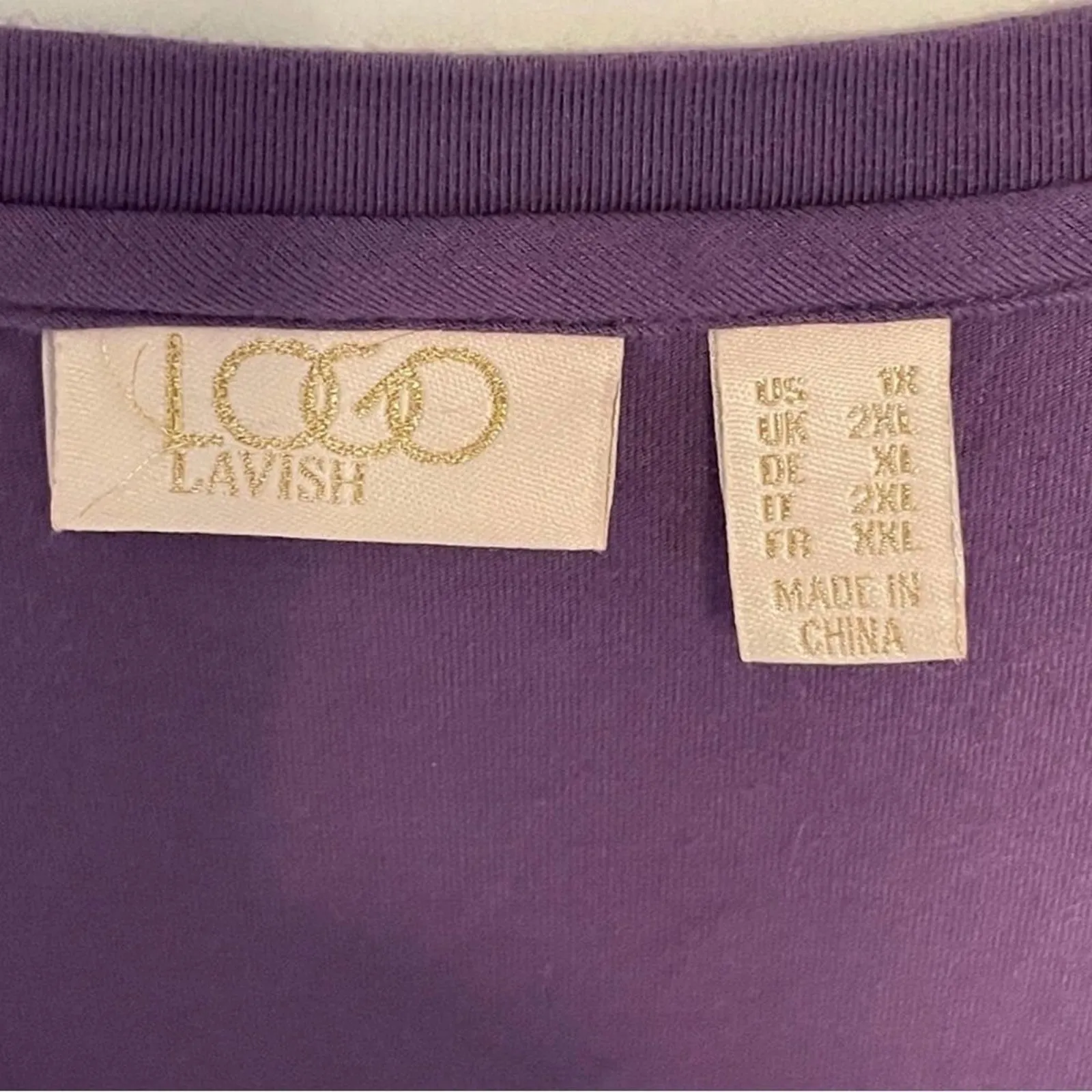 LOGO Lavish Tunic Womens Size 1X Purple & Tan Floral Embroidery Top - Image 4