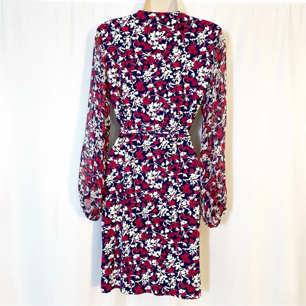 DVF Diane Von Furstenberg Sigourney True Wrap Dress Silk Cotton Floral Blue Pink - Image 3
