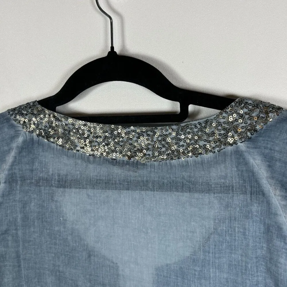 Soft‎ Surroundings Blue Boho Beach Sequined VNeck Long Sleeve Cotton Tunic - Image 8