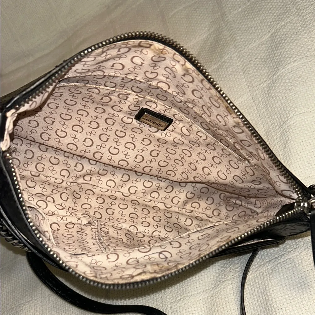 Guess Black Textured Shoulder Bag with Chain Strap - Image 8