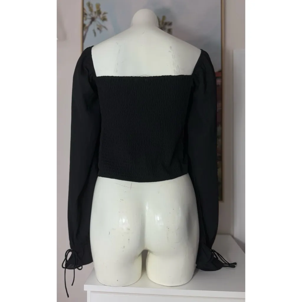 Francesca’s Mi Ami Black Square Neck Pleated Crop Long Sleeve Blouse XL - Image 5