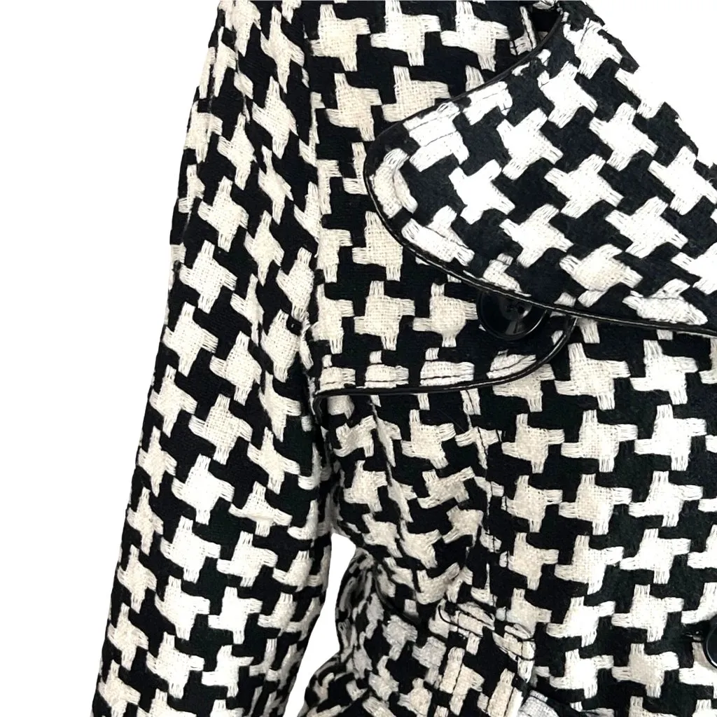 Me Jane Houndstooth Trench Coat Jacket Size S Wool Blend Black White - Image 4