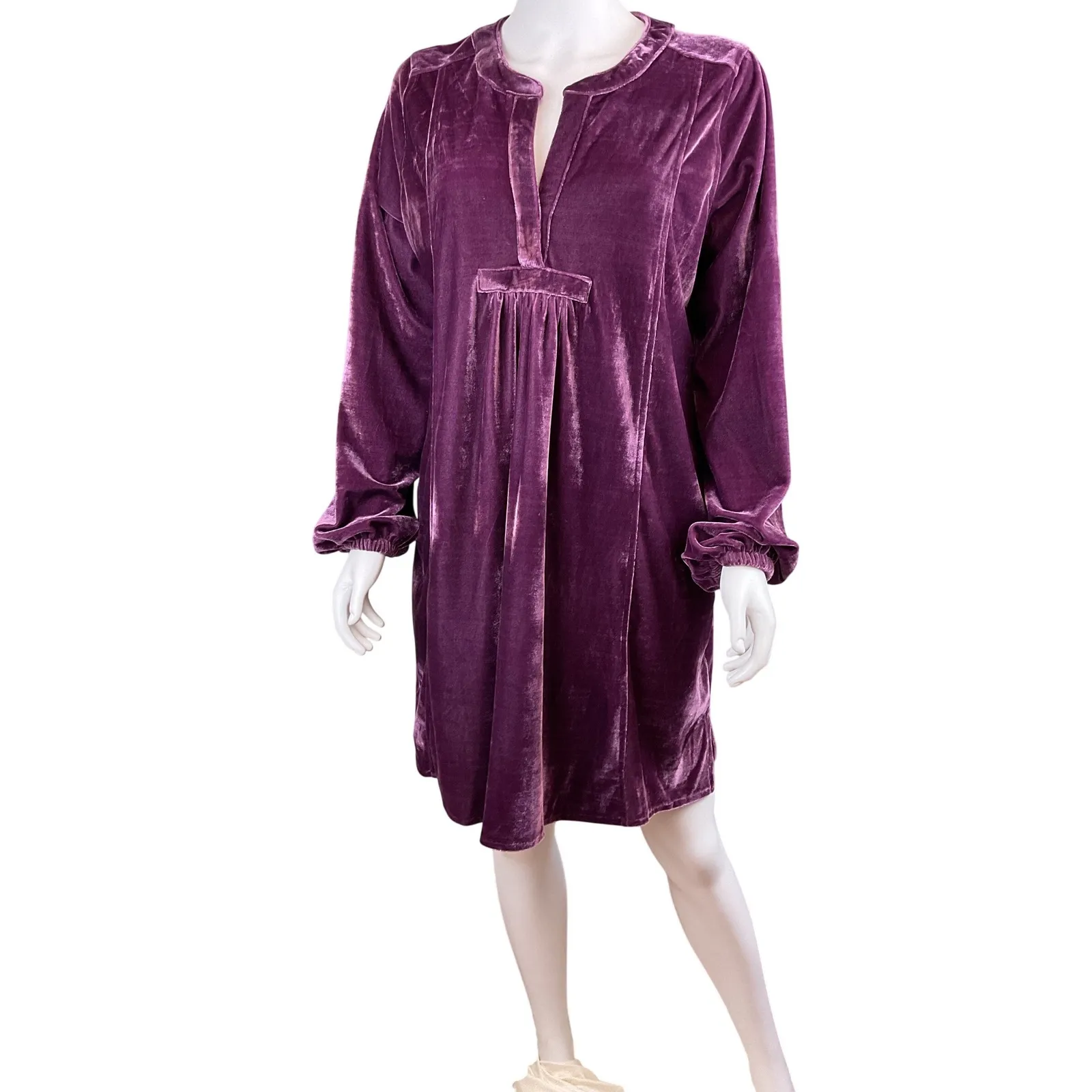 Easel Los Angeles Purple Velvet V Neck Long Sleeve Dress Size S - Image 3