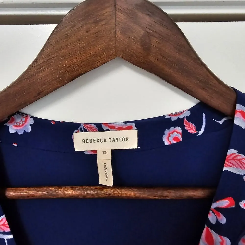 Rebecca Taylor Kyoto Silk Floral Women's Size 12 Navy Red Floral Print TV Show - Image 7