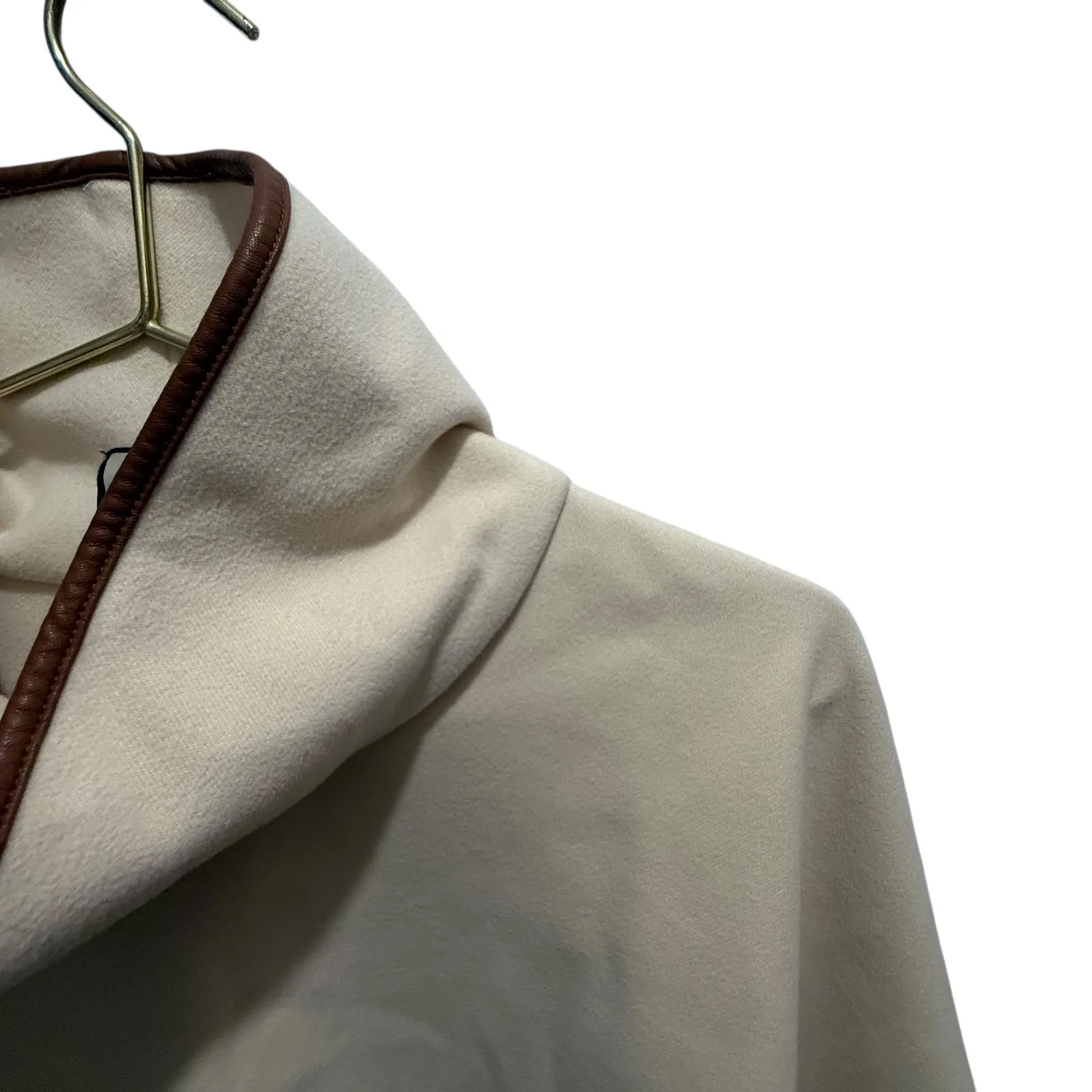 Tuckernuck Funnel Neck Piper Poncho Cream Brown Leather Trim Coastal Old Money - Image 3