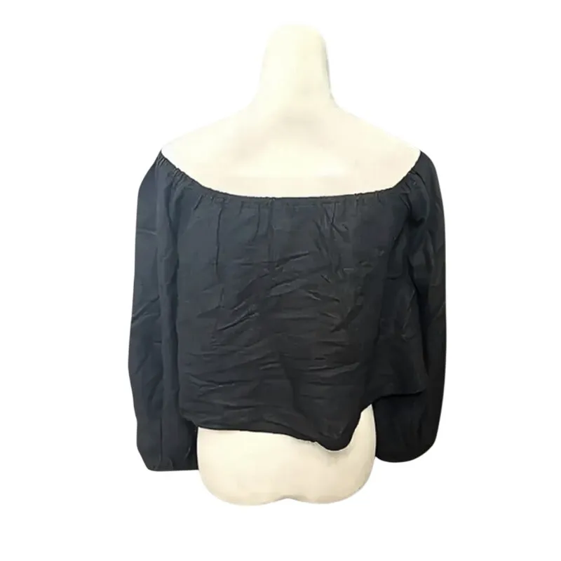 ASOS Crop Top Linen Blend Off-Shoulder Long Sleeve Lightweight Black Size 4 NWOT - Image 4