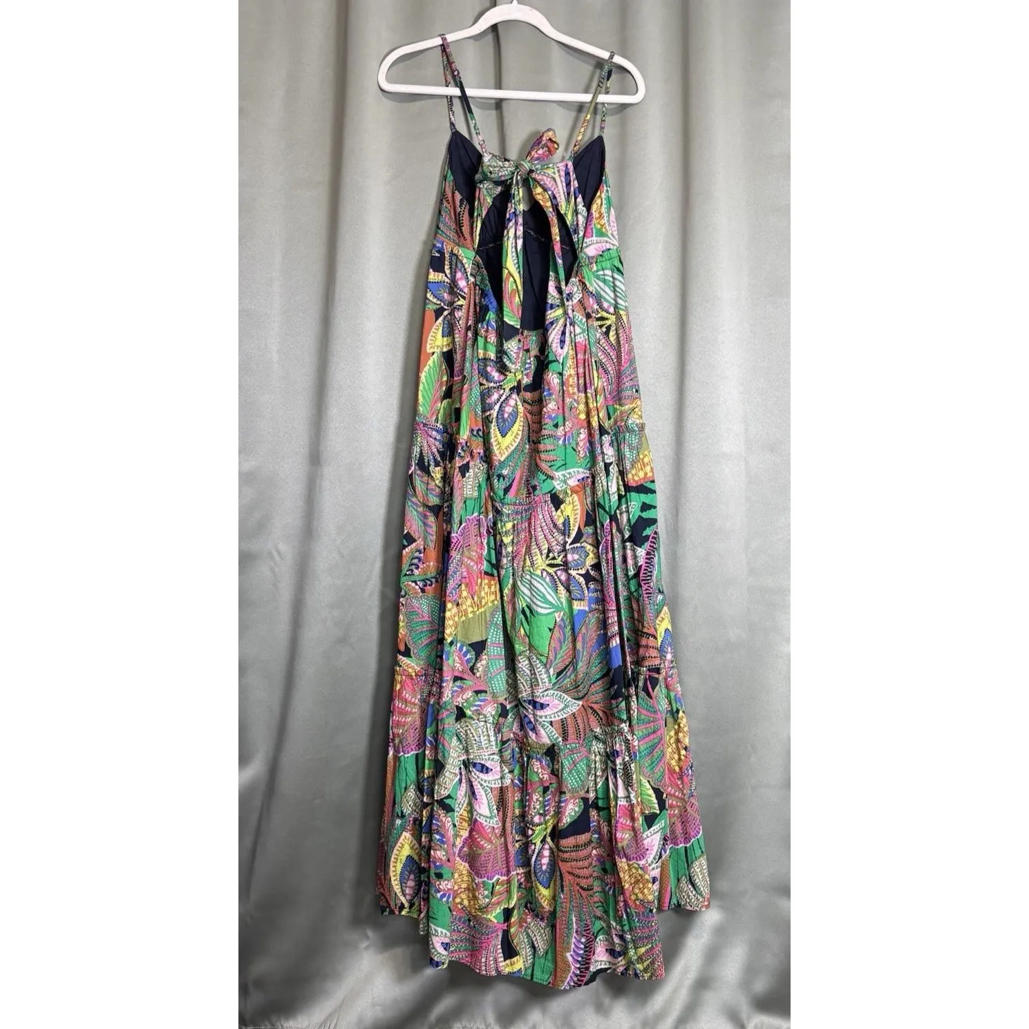 GB Gianni Bini Dress Womens XL Green Black Cotton Maxi Tie Back Resort Vacation - Image 12