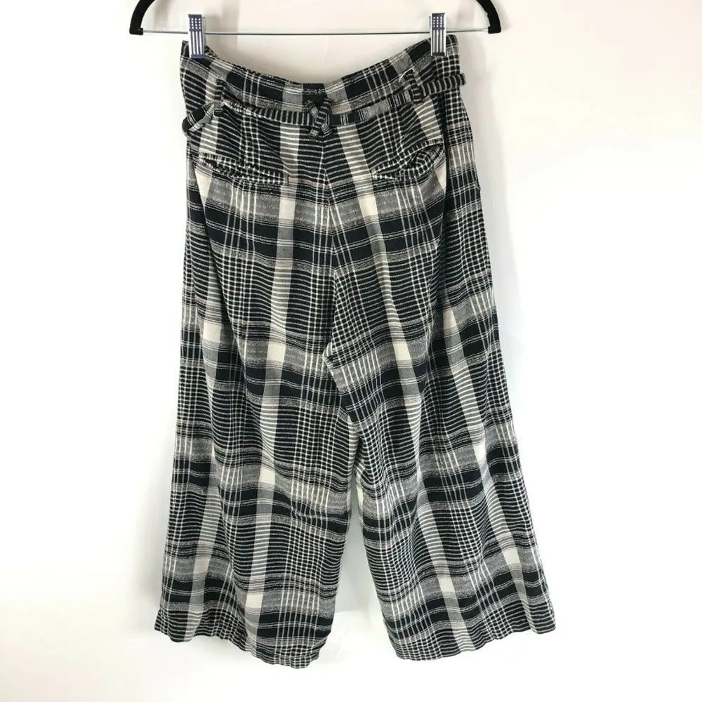 ett:twa Anthropologie Womens Crop Pants Wide Leg Plaid Tie Waist Black White 4 - Image 2