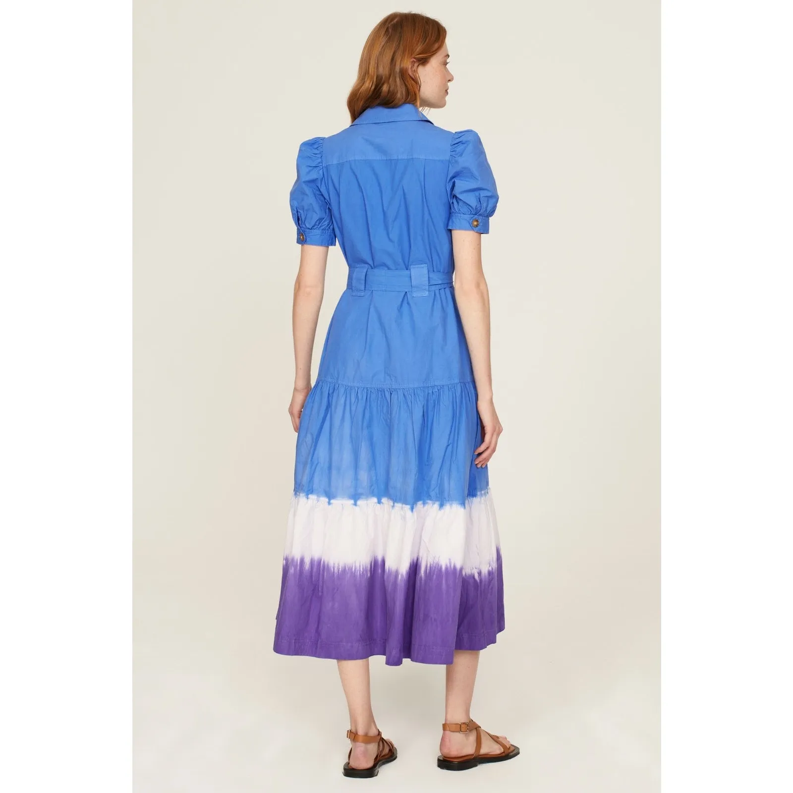 DEREK LAM 10 CROSBY x RTR Blue Dip Dye 100% Cotton Button Front Midi Dress 44 Size undefined - Image 3