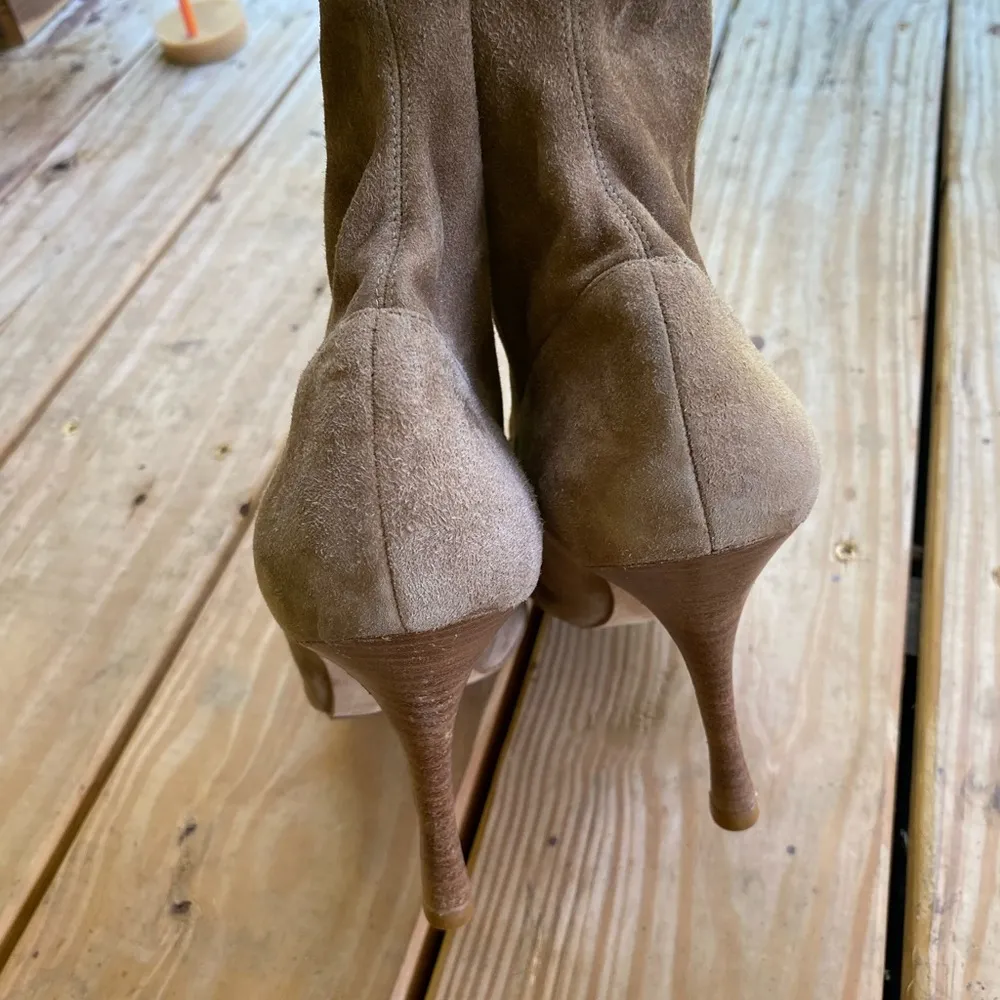 Authentic Manolo Blahnik suede tan sock stiletto boots luxury trending - Image 3