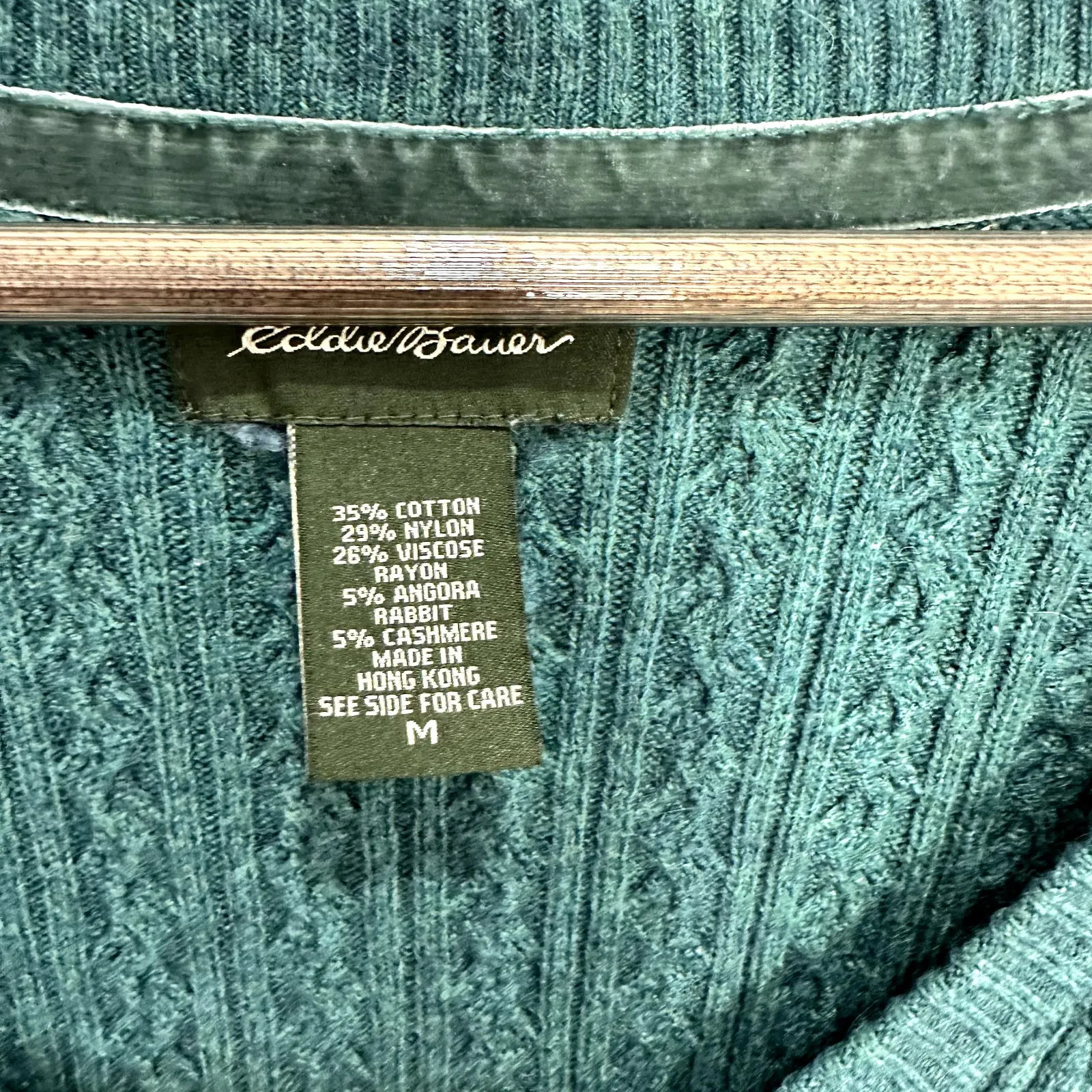 Eddie Bauer Sweater Women M Green Cable Knit Angora Cashmere Preppy Quiet Luxury - Image 2