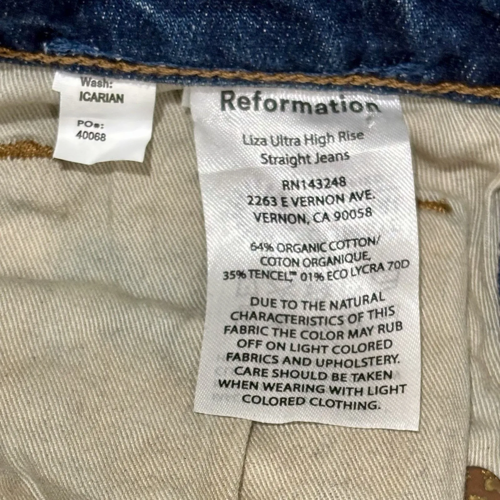 Reformation Size 28 Liza Blue Organic Denim Ultra High Rise Straight Jeans - Image 6