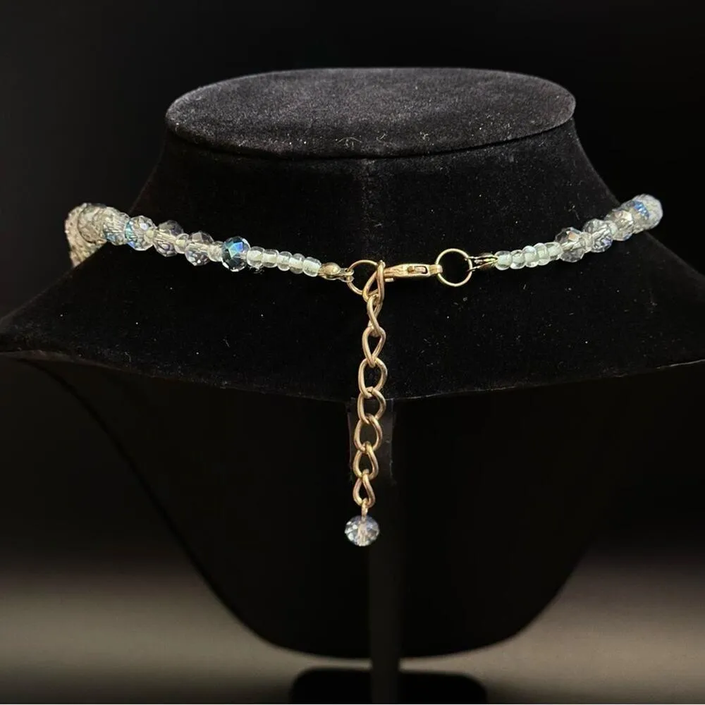 Vintage Kaleidoscope Crystal Beaded Collar With Flower Pendant Pink - Image 4