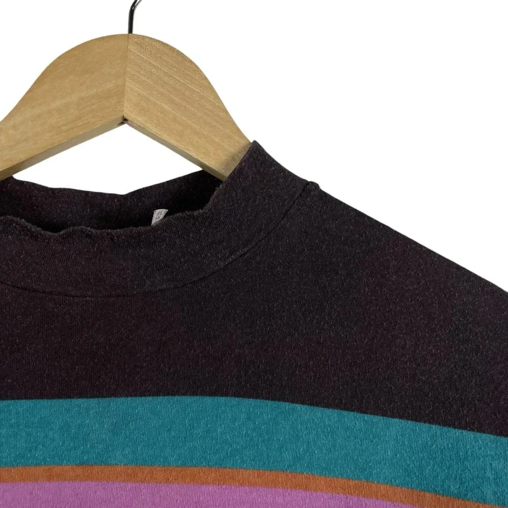 Free People Mock Neck Multicolor Stripe Tee in Brown/Pink/Blue Size XS - Image 4