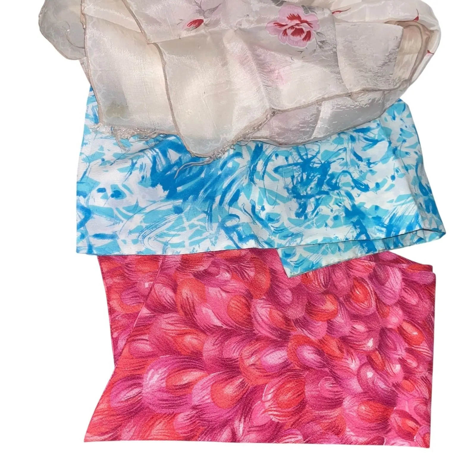 Vintage Scarf‎ Lot of 5 | Floral, Abstract, Plaid & Sheer Styles | Mixed Fabrics - Image 3