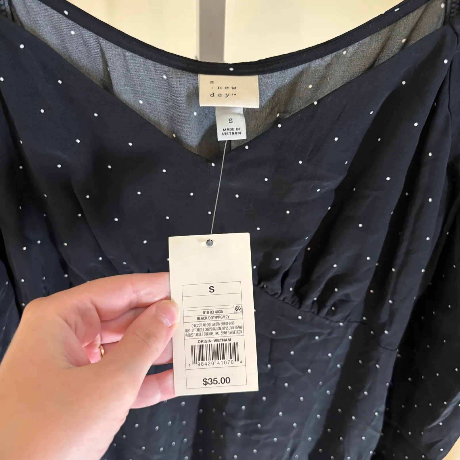 A New Day NWT Womens Long Sleeve Crepe Maxi A-Line Dress Black White Polka Dot S - Image 4