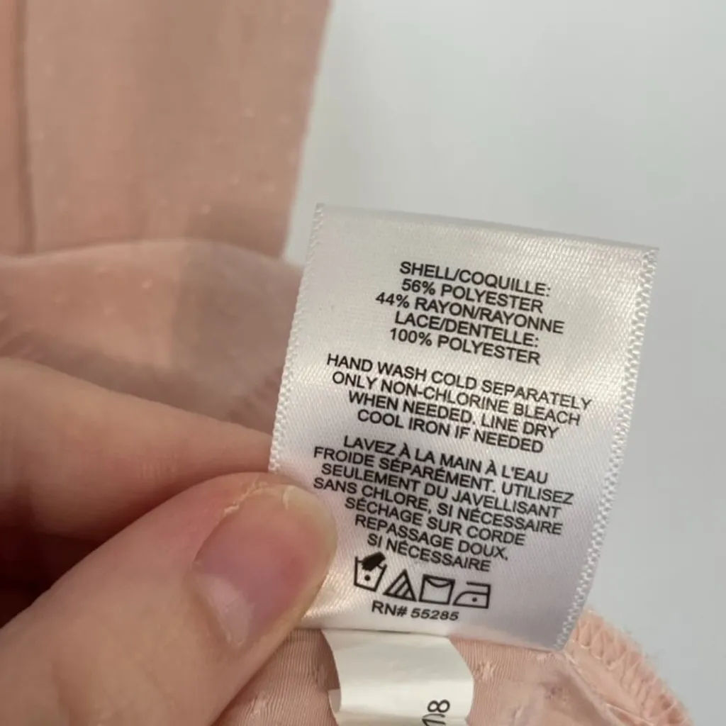 EXPRESS Light Baby Pink Textured Swiss Dot Lace Trim High Neck Coquette Blouse S - Image 8