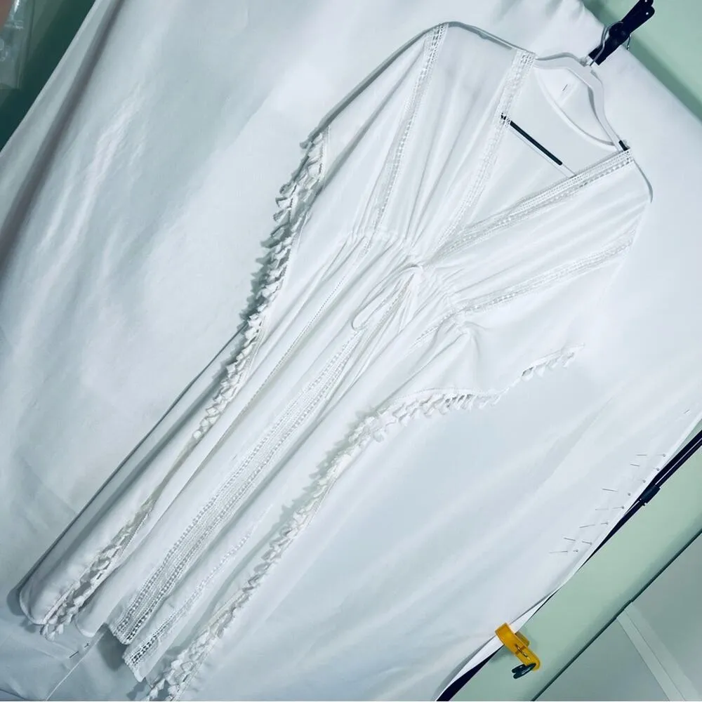 BOHO WHITE LOOSE FIT TASSEL BEACH COVERUP Size undefined - Image 8