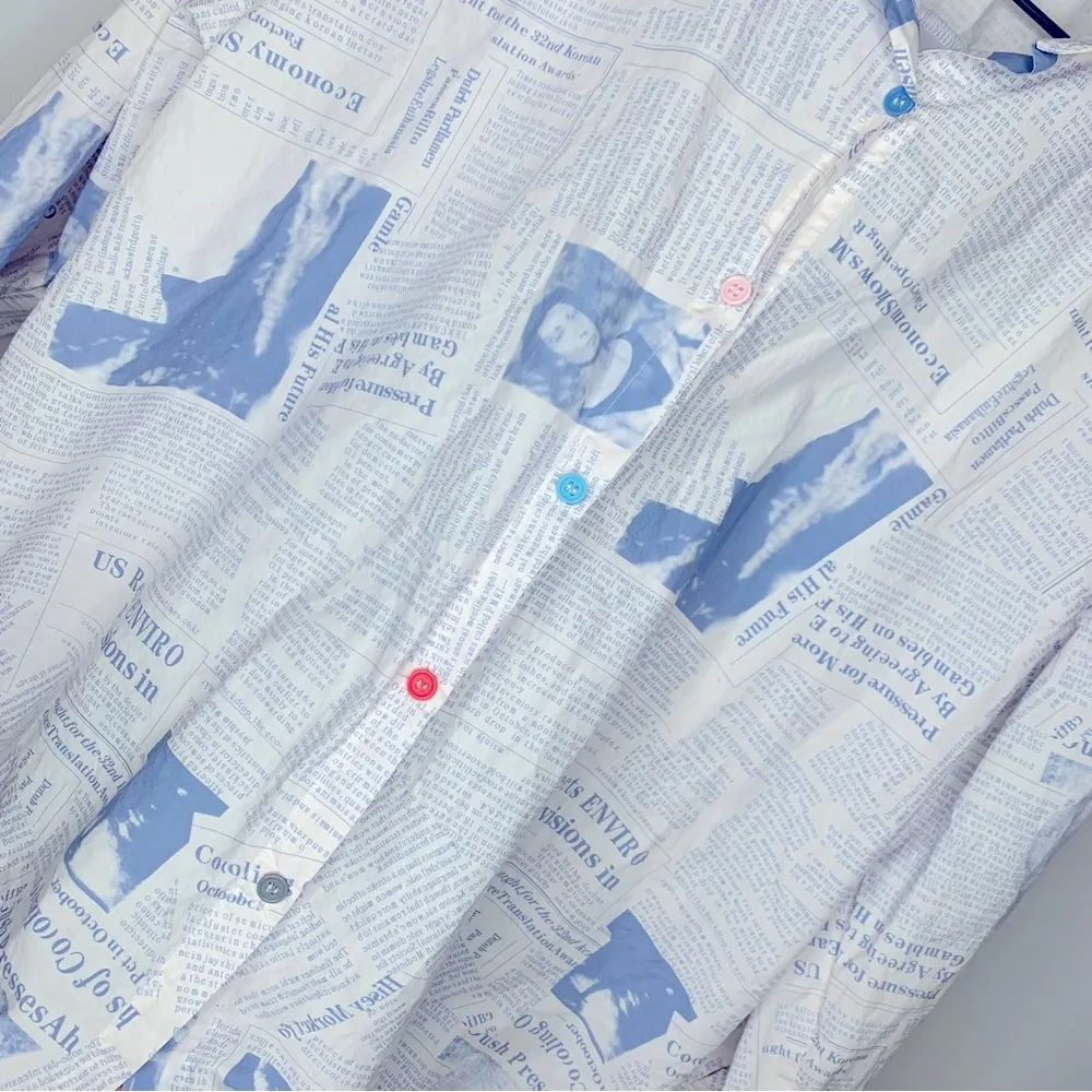 Gabby Isabella Newspaper Print Button Down Top Size S - Image 5