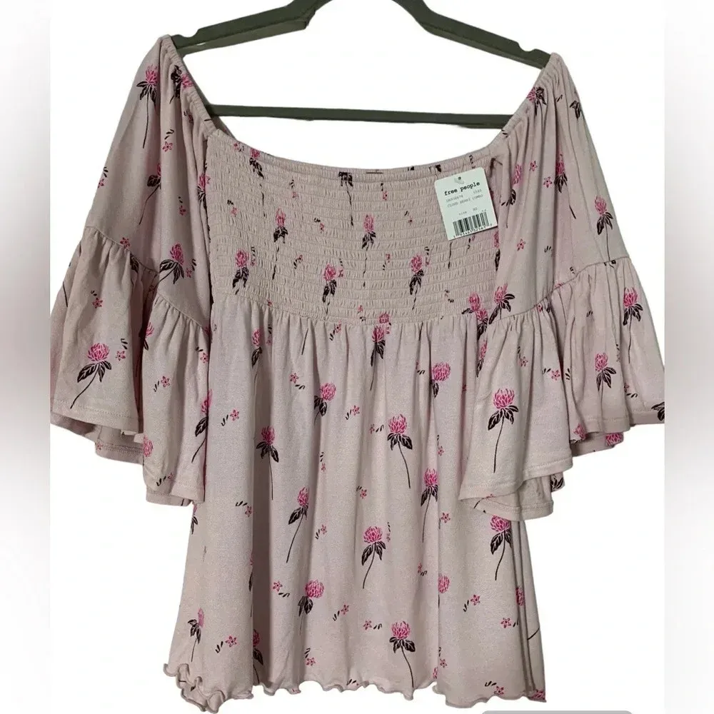 Free People Off Shoulder Tunic Top in Cloud Cherry Combo - Image 5