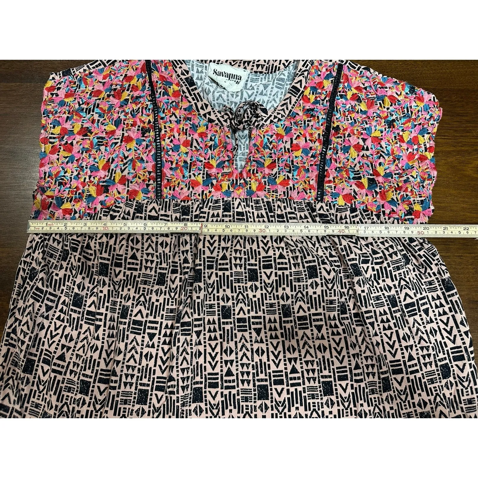 Savanna Jana Floral Embroidered Top Women Large Western Boho Southwest Peasant Brown - Image 5