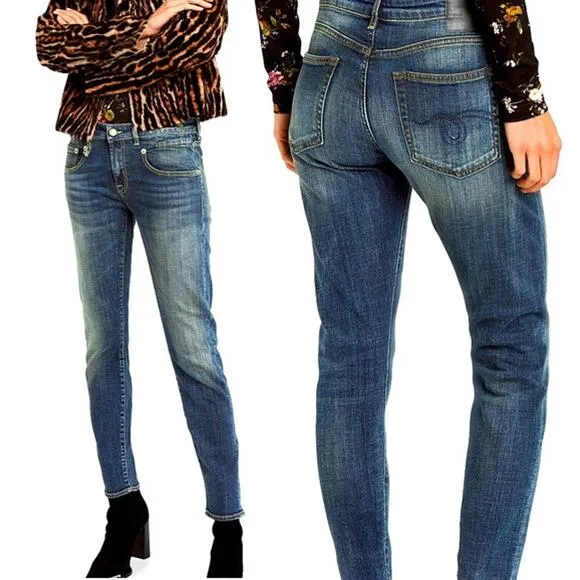 R13 Boy Mid Rise Whiskered 5 Pocket Denim Skinny Jeans Blue Women's Size W26 - Image 2