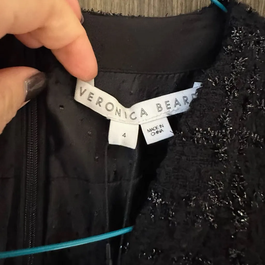Veronica Beard Kenai Glittery Black Tweed Minidress Faux Pearl Buttons Size 4 - Image 10