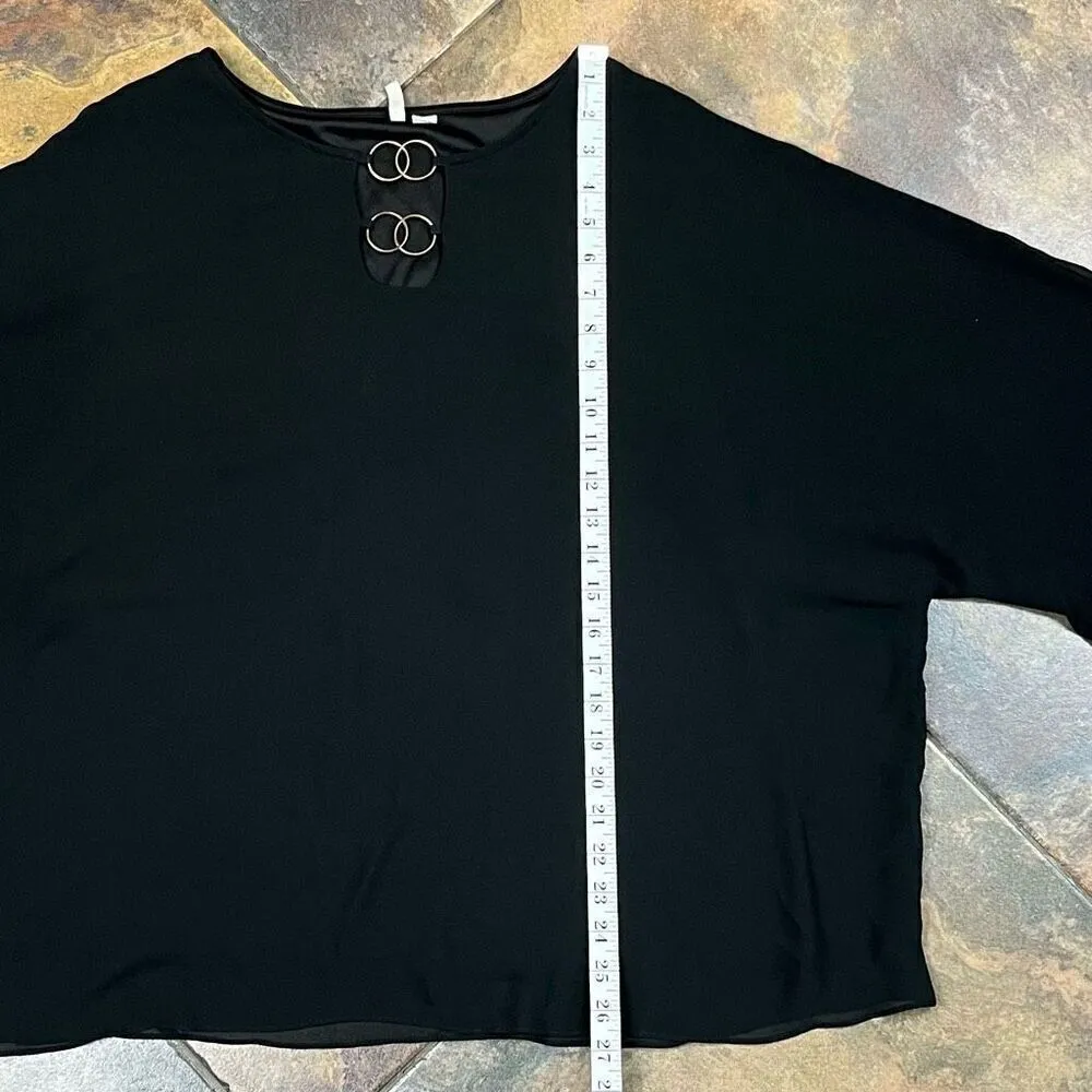 EST. 1946 Black Flowy Blouse Gold Ring Accents XL - Image 7