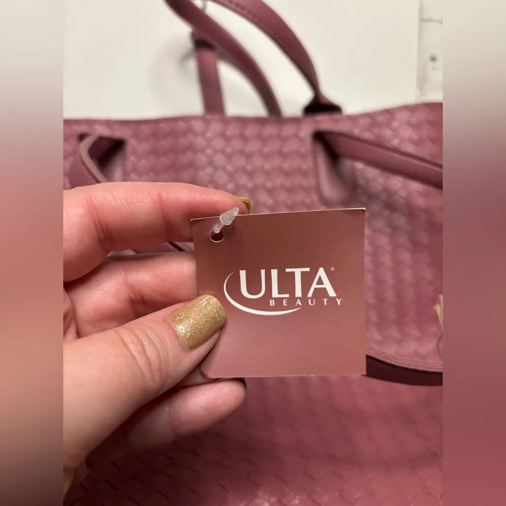 ULTA Beauty Large Woven Dusty Mauve Tote Bag with Fold Over Hook Closure New Pink - Image 5