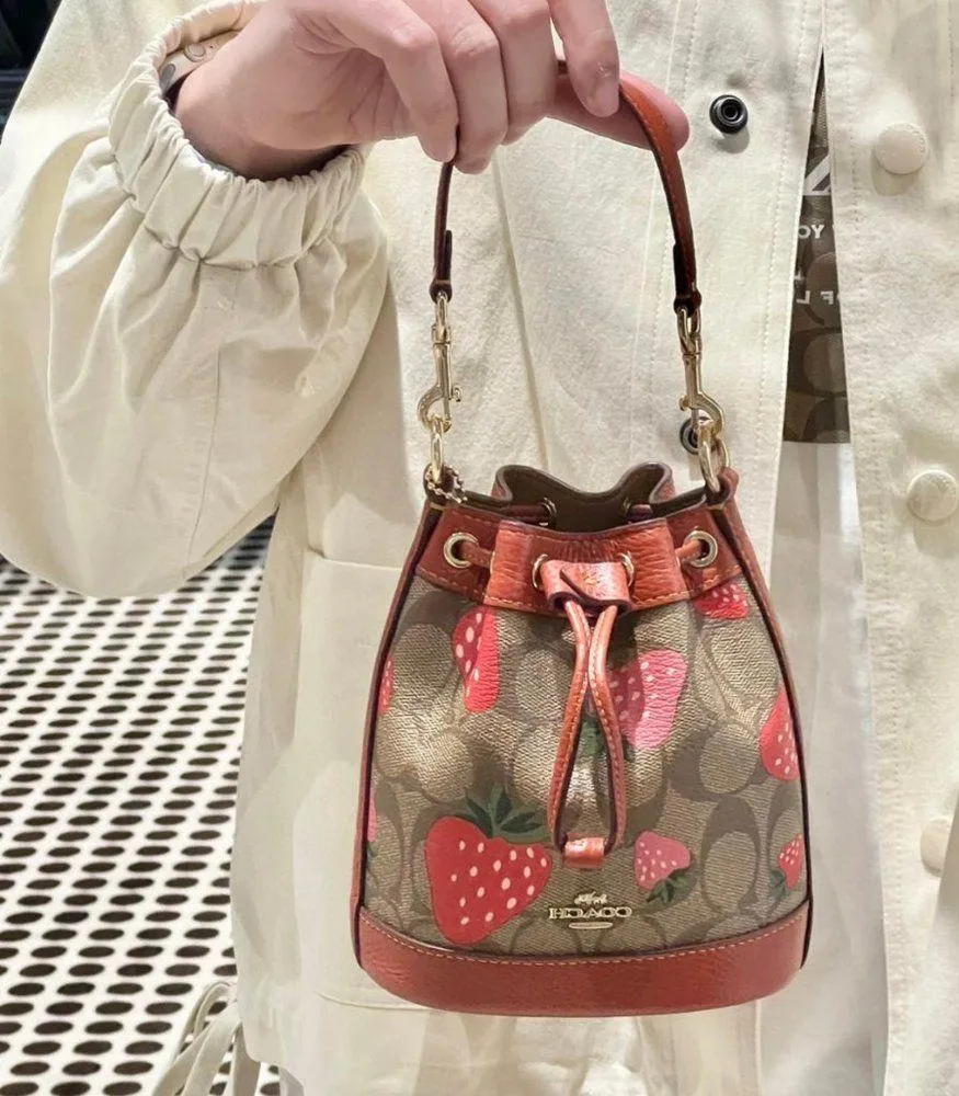 COACH Mini Dempsey Bucket Bag In Signature Canvas With Wild Strawberry CH164 - Image 6