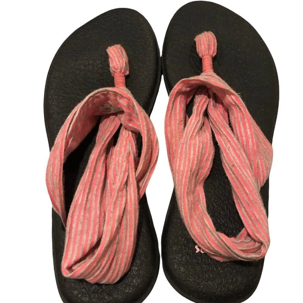 Sanuk Women's Yoga Sling 2 Pink Fabric Sandals Yoga Mat Sole size 9 - Image 6
