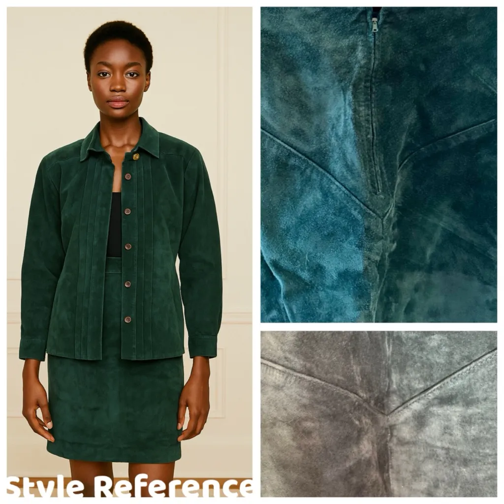 VTG Georgetown Leather Emerald Green Western Style Suede Suit Skirt, sz. 5/6 - Image 12