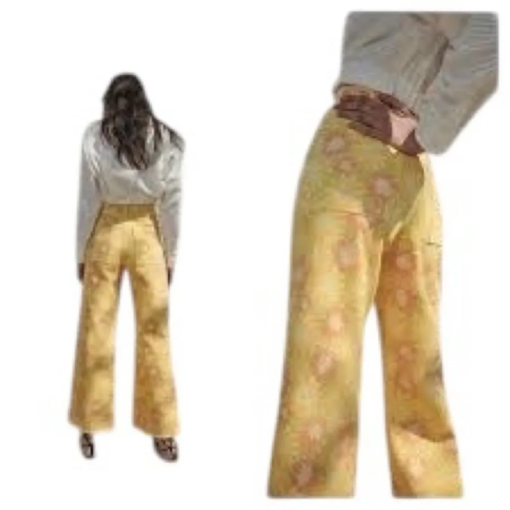 Zara Marine Straight High Waisted Yellow Sun Flower Denim Jean Sz 4 Ragged Hem - Image 6