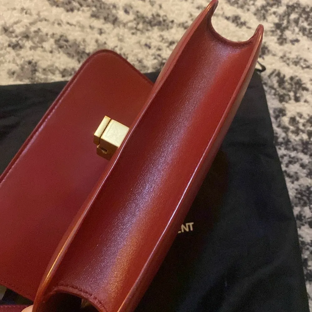 Saint Laurent Box Calfskin Le Carre Satchel Opyum Red - Image 10