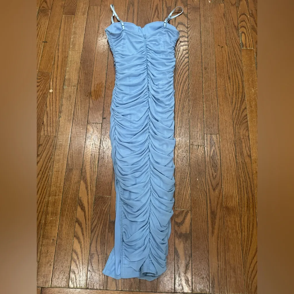 Privy Sky Blue Gathered Maxi Dress - Image 5