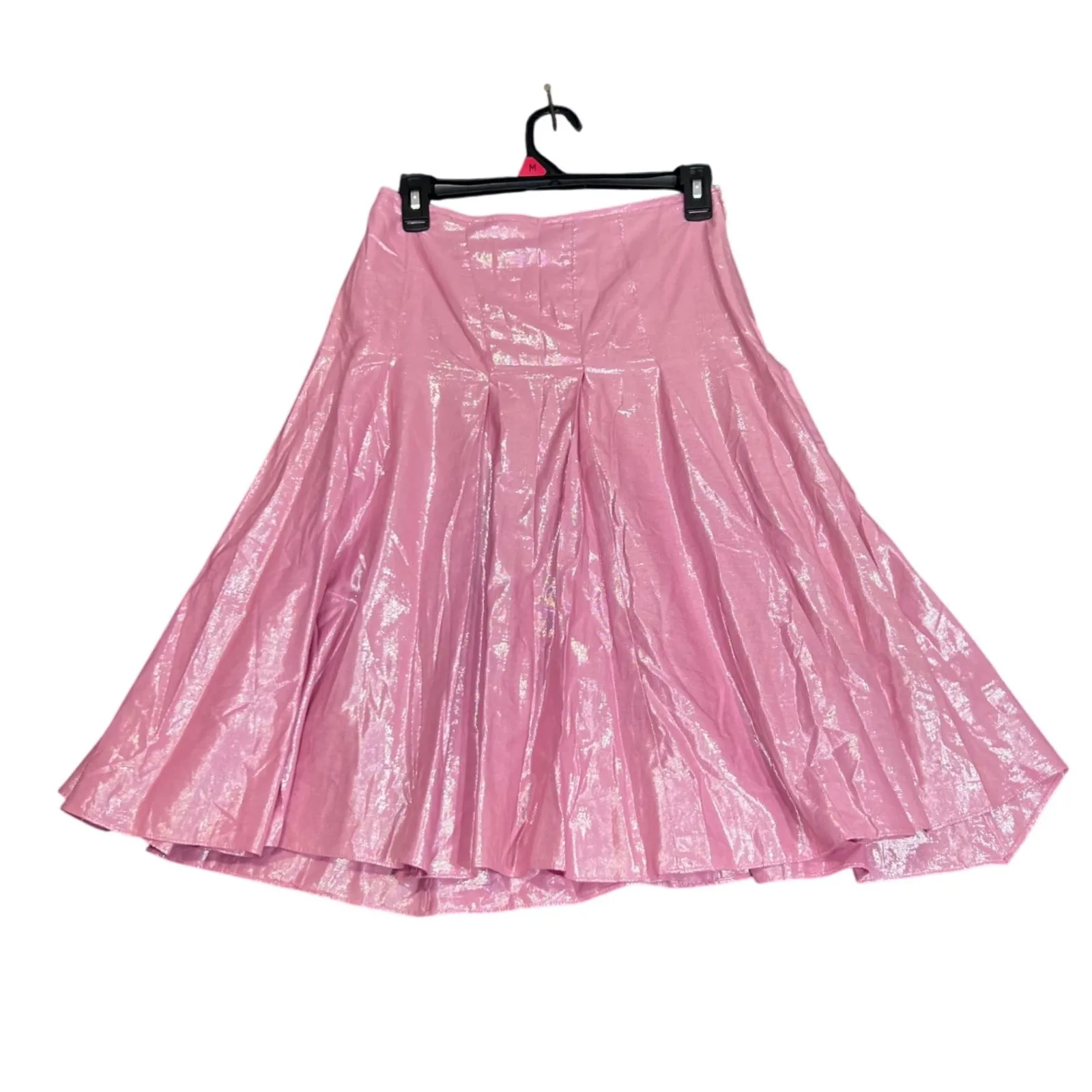 Lisa Ho Pink Metallic Pleated Midi Skirt Womens 2 Pink Party Evening Wear Shiny - Image 3